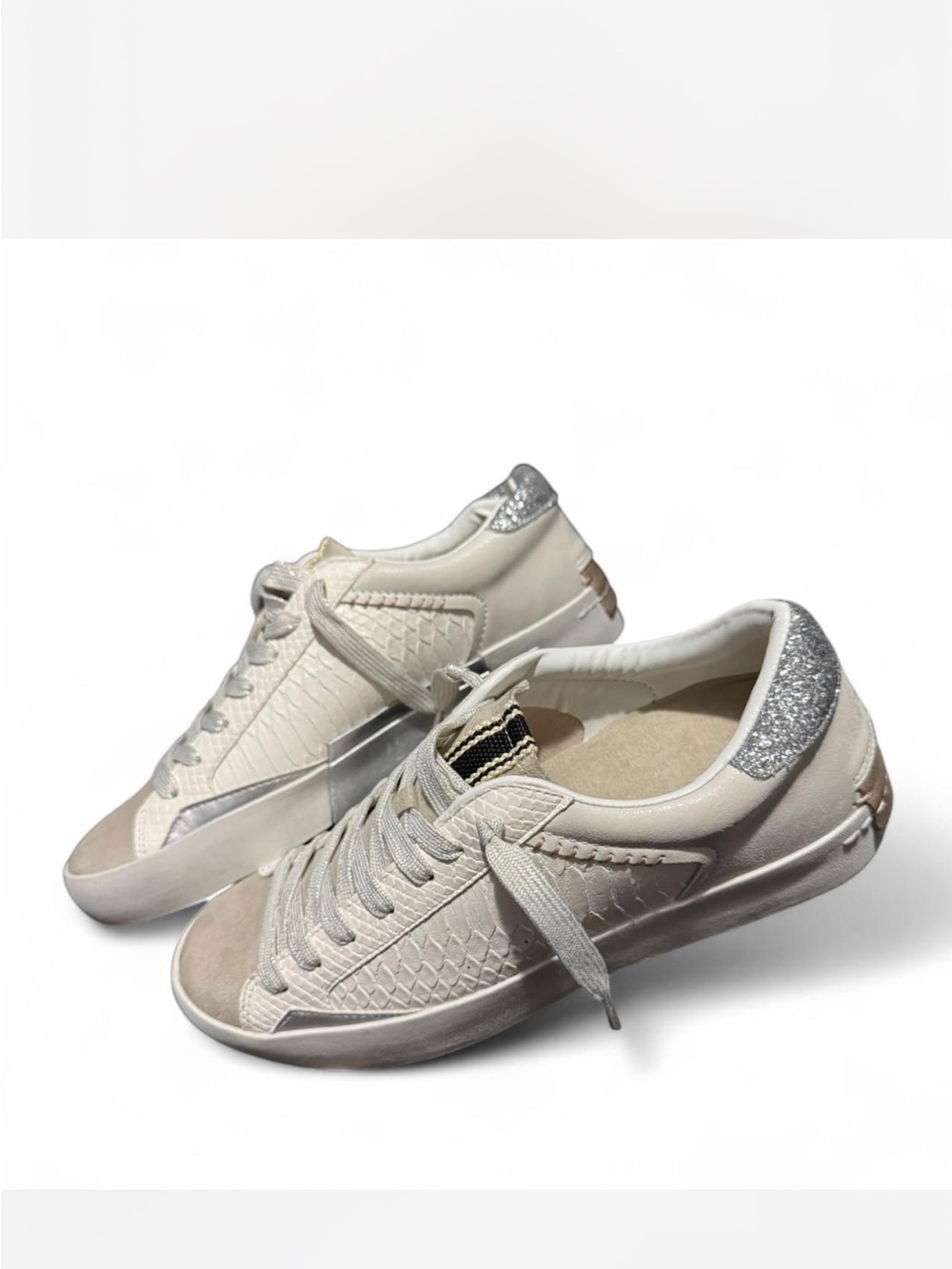 ShuShop Cream Sneakers with Silver Glitter Heel